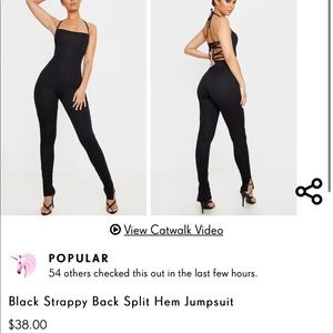 PLT: Black Strappy Back Split Hem Jumpsuit
